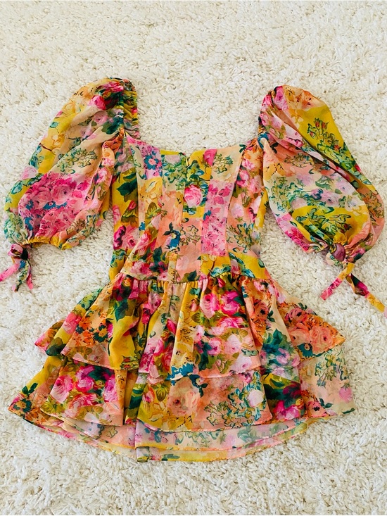 For Love And Lemons Dresses & Skirts - For Love & Lemons Nina Floral Tiered Dress in Yellow & Pink